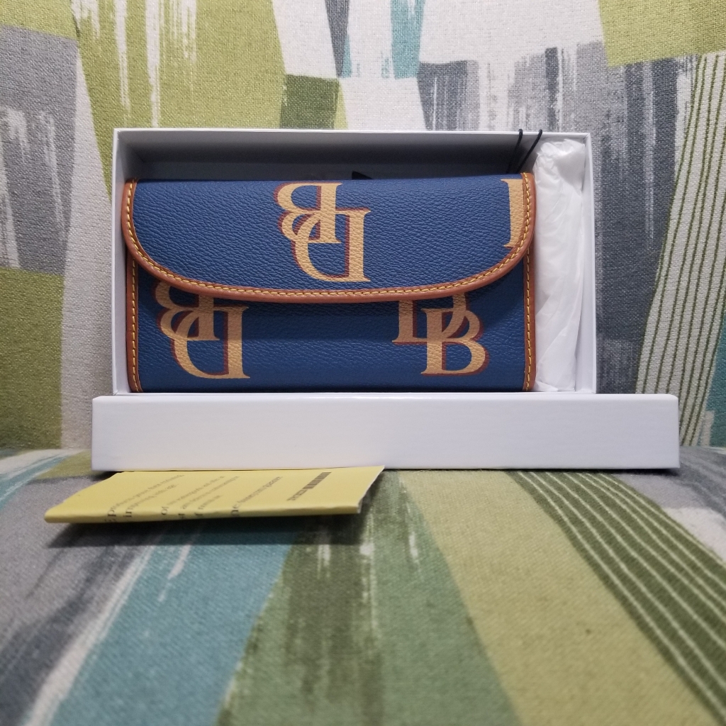 Dooney & Bourke Monogram Continental Clutch Wallet Jeans Blue Leather Trim